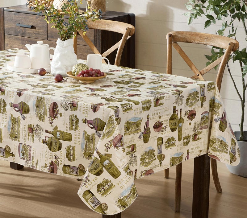 Newbridge 52 x 70 Inch Rectangle Vinyl Tablecloth with Flannel Backing, Lucca Olive Oil Print, Indoor Outdoor Waterproof Table Cover, Picnic, Barbeque, Patio and Kitchen Dining, Tuscan Countryside - Image 5